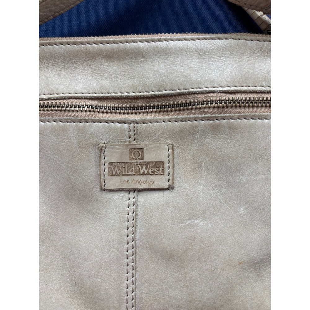 Wild West Los Angeles Cream Leather Studded Woven Crossbody Bag Cream Boho Bag - Picture 10 of 10